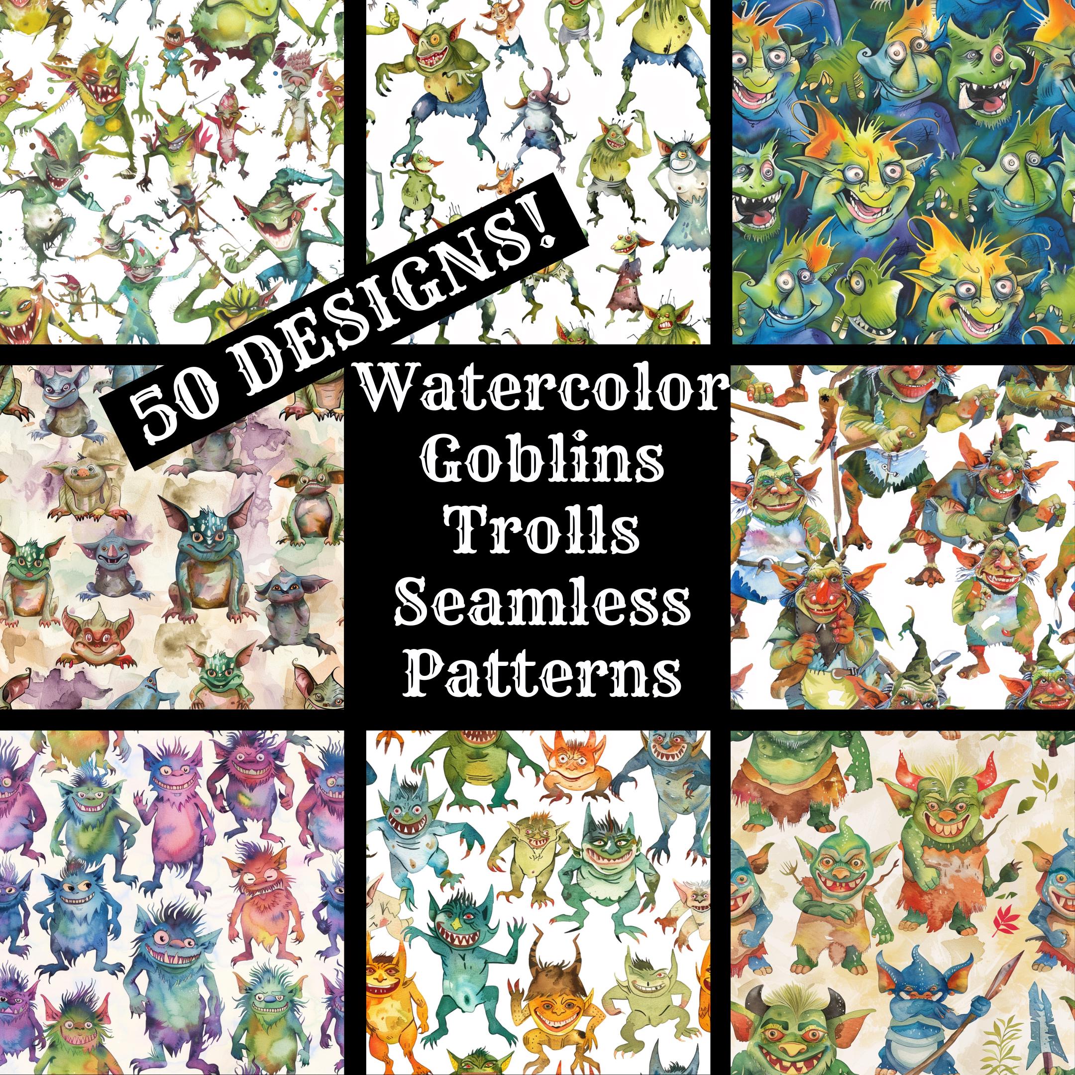 Watercolor Goblins Trolls Seamless Pattern: Printable Digital Paper ...