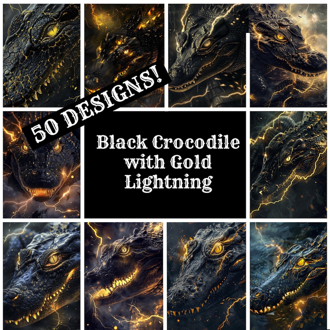 Black Crocodile Gold Lightning Digital Paper: Journal Inserts (PNG ...