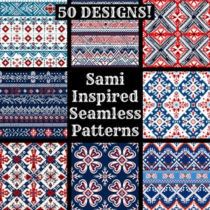 Sami Inspired Seamless Digital Paper, papier do scrapbookingu do druku, bezszwowe tekstury, natychmiastowe pobieranie, komercyjne zastosowanie norweskiego wzoru Sami