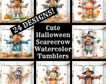 Halloween Scarecrow Tumbler Wrap Bundle: Watercolor Designs (Digital Download)