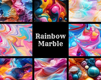 Rainbow Marble Digital Paper: Seamless Scrapbook Textures (Digital Download)