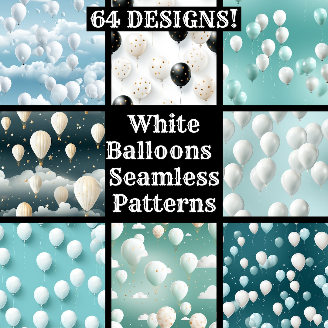 White Balloons Seamless Digital Paper, Printable Scrapbook Paper ...