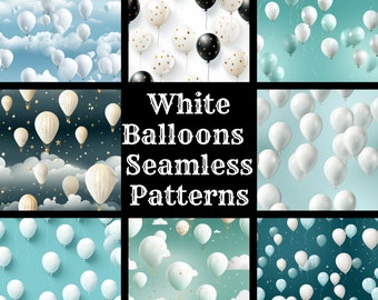 White Balloons Seamless Pattern: Digital Paper Bundle (PNG, 300 dpi)