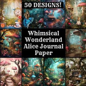 Papel de diário lunático de Alice do país das maravilhas, papel imprimível de Alice do país das maravilhas caprichoso, suprimentos de diário vintage, inserções de diário