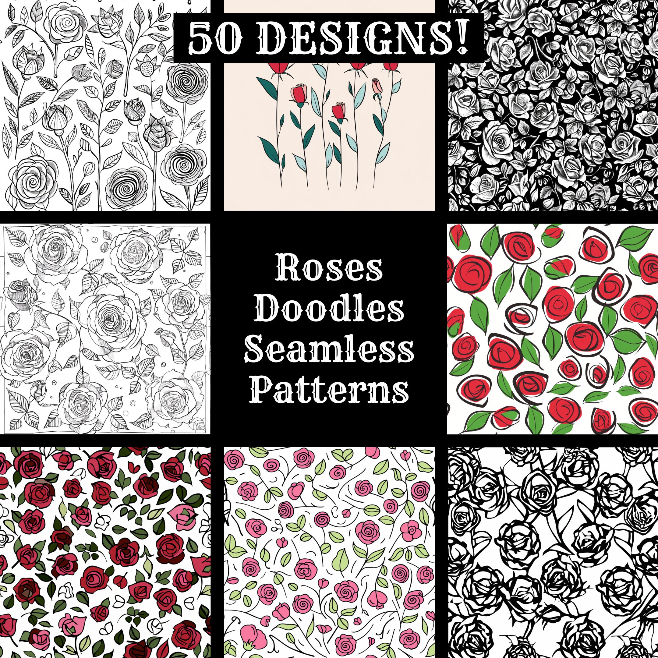 Roses Doodles Seamless Digital Paper for Scrapbooking - Etsy
