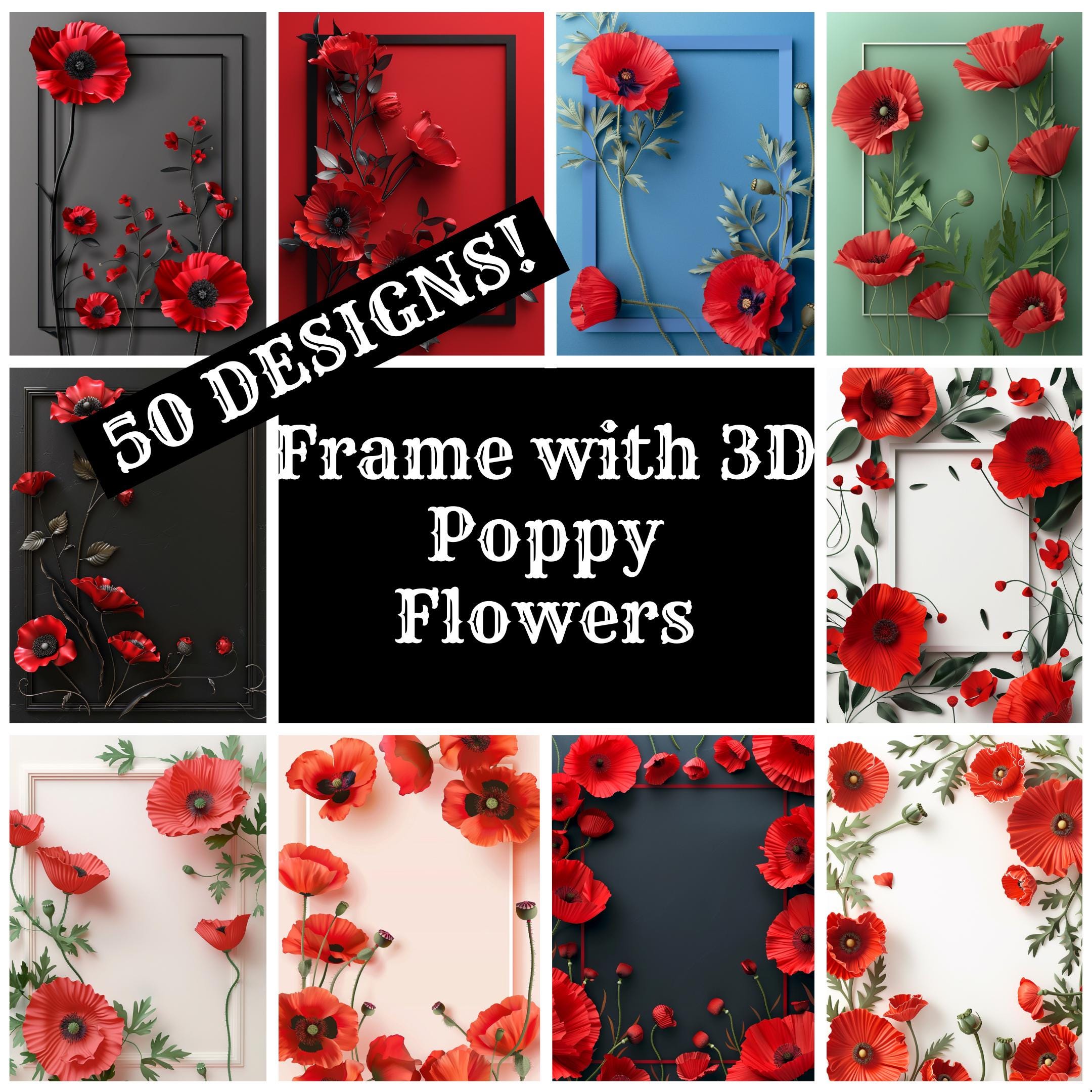 3D Poppy Flowers Frame Paper: Vintage Journal Inserts (digital Download ...