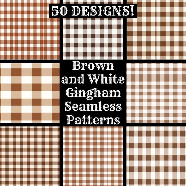 Brown and White Gingham Seamless Digital Paper, Printable Scrapbook Paper Seamless Textures Instant Download Commercial Use Seamless Gingham