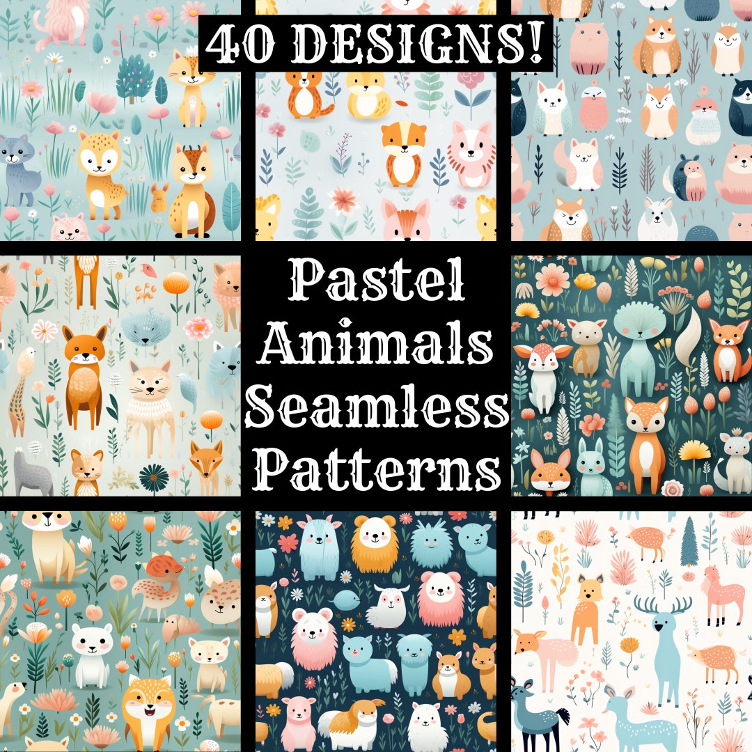 Paper Texture Animals Pastel Animals Seamless Digital Paper, Printable Scrapbook Paper ...