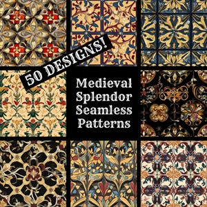 Papel digital sin costuras Medieval Splendor, papel de álbum de recortes imprimible Medieval Splendor, texturas sin costuras, descarga digital instantánea