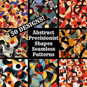 Abstract Precisionist Shapes Seamless Digital Paper, Abstract Shapes Printable Scrapbook Paper Seamless Textures, Digital Instant Download