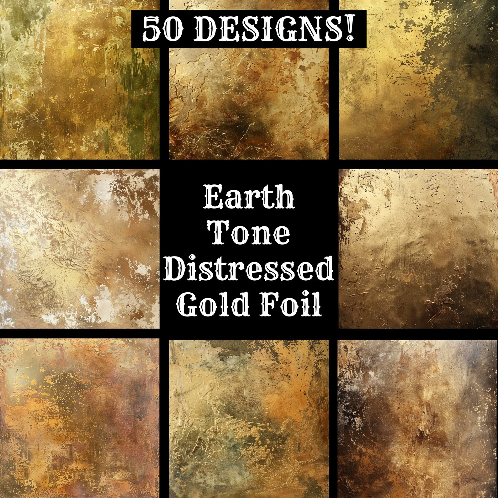 Earth Tone Distressed Gold Foil Paper, Gold Foil Printable Paper, Earth ...