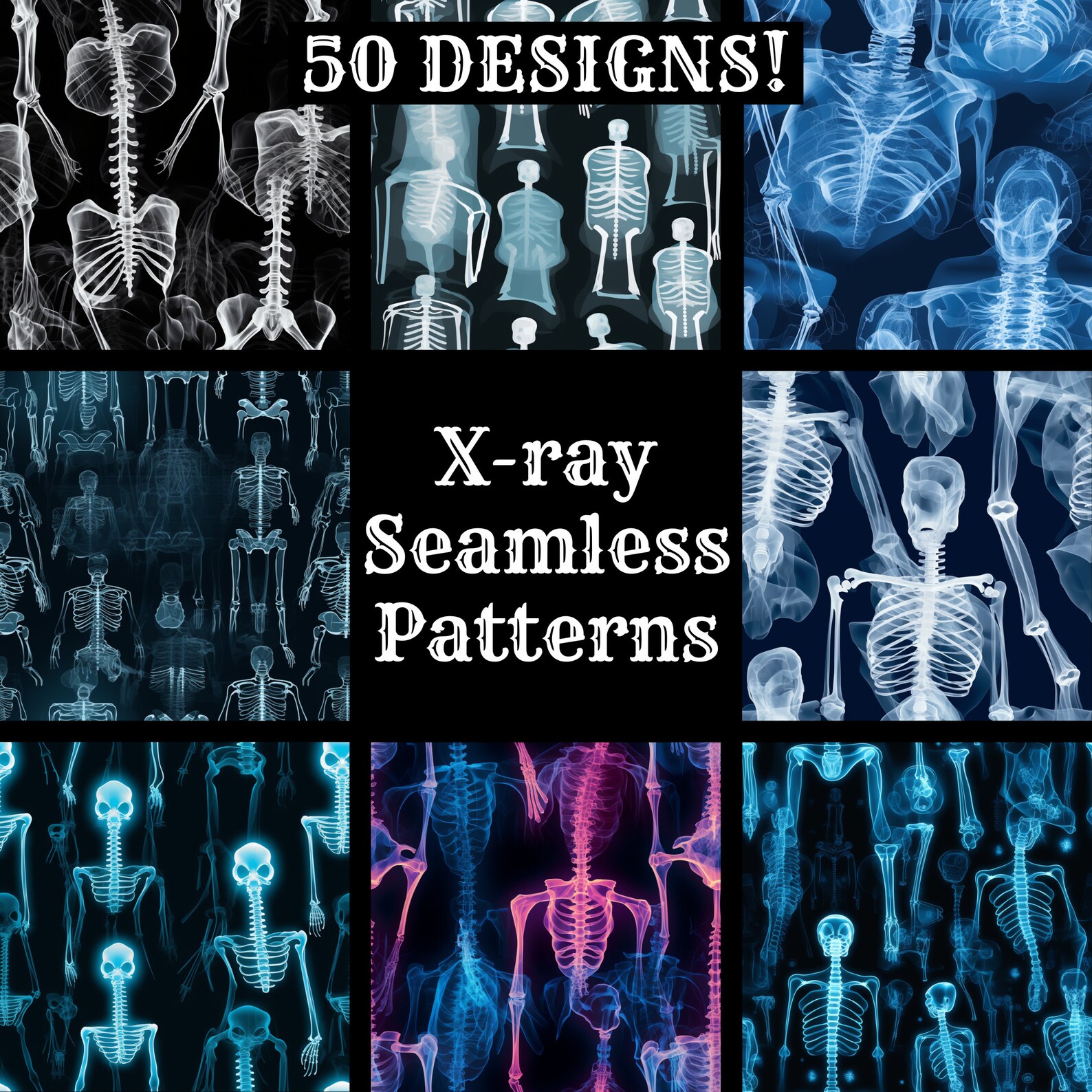 X-ray Seamless Digital Paper, Printable Scrapbook Paper Seamless Textures, Instant Download ...