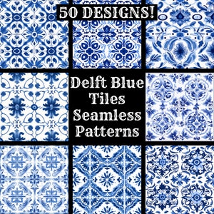 Papel digital sin costuras con azulejos azules de Delft, papel para álbumes de recortes imprimible con texturas sin costuras, descarga instantánea, uso comercial Papel de envoltura con azulejos azules de Delft