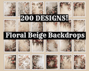 200 fondos florales para fotografía: fondos beige para retratos (descarga digital)