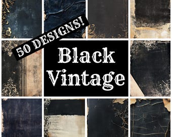 Black Vintage Journal Paper: 50 PNG Printable Scrapbook Pages (Digital Download)
