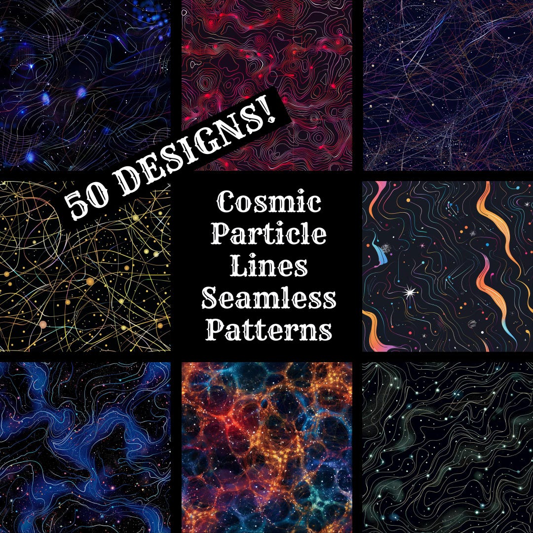 Cosmic Particle Lines Seamless Pattern: 50 PNG Digital Papers (digital ...