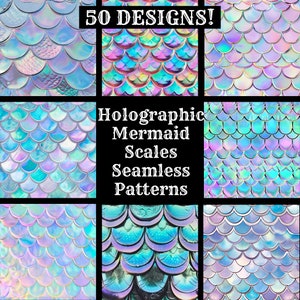 Échelles de sirène holographiques, papier numérique sans couture, textures transparentes de papier de scrapbooking imprimable, échelles holographiques de téléchargement numérique
