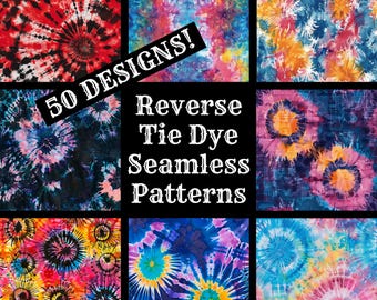 Reverse Tie Dye Seamless Patterns: 50 PNG Digital Papers (Digital Download)