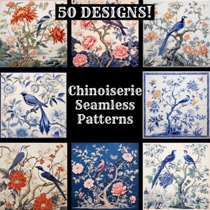 Chinoiserie naadloos digitaal papier, afdrukbaar scrapbookpapier naadloze texturen, Instant Download, commercieel gebruik Chinoiserie patroon wrap
