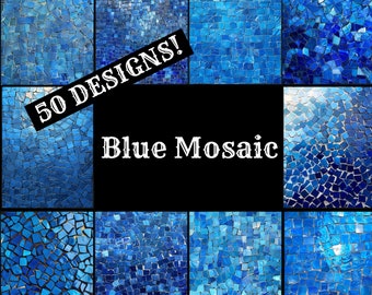 Blue Mosaic Digital Paper: 50 PNG Designs, Scrapbook Journal (Digital Download)