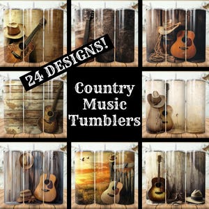 Pacote de envoltório de copo de música country Pacote com 24 unidades Copo fino de música de 20 oz Designs de sublimação Copo cônico reto PNG, download instantâneo