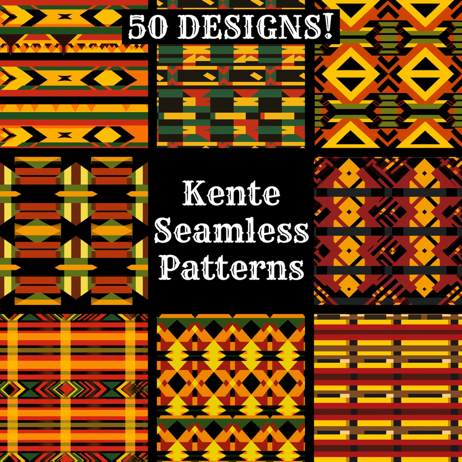 Kente Seamless Pattern Bundle: 50 PNG Digital Papers (digital Download ...