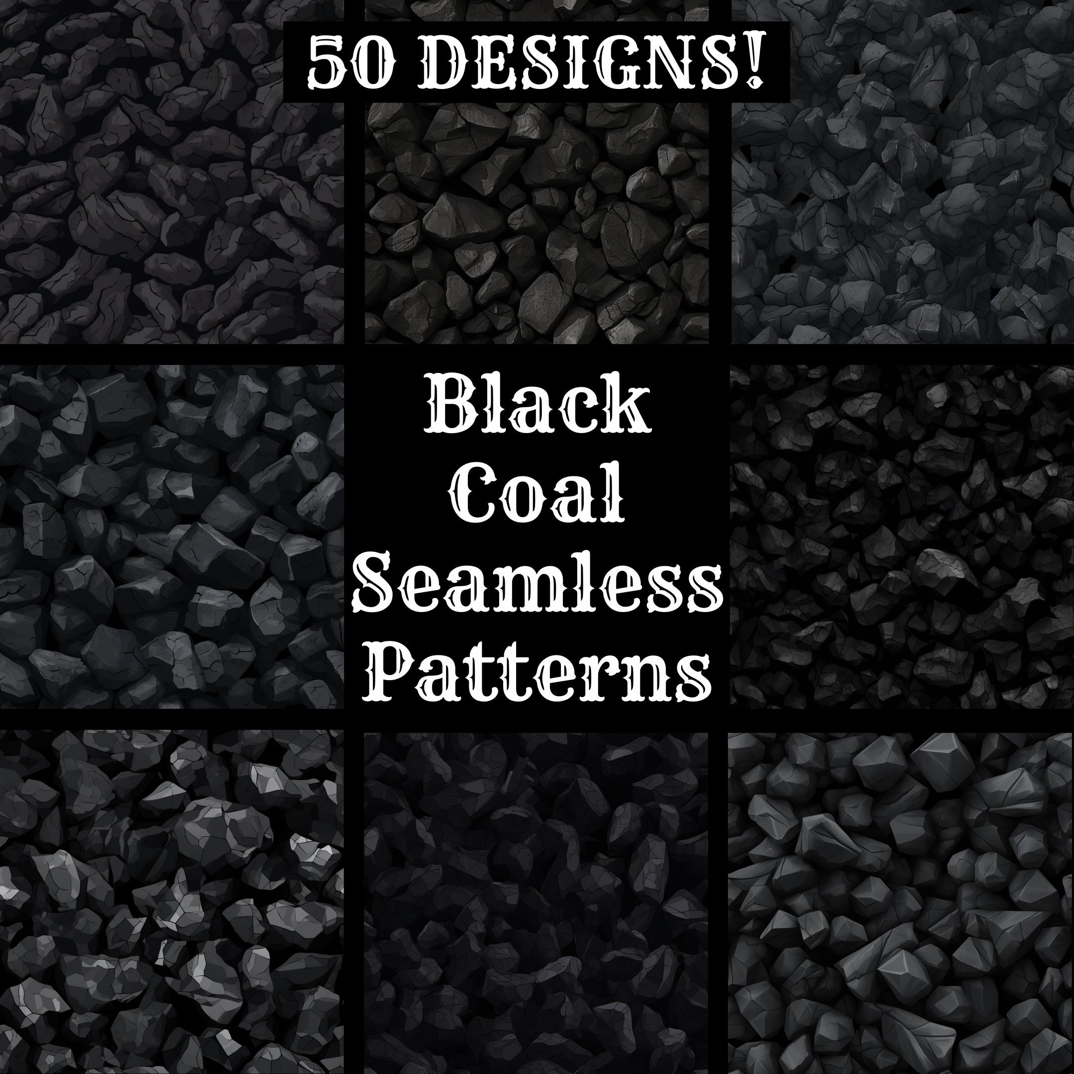 Coal Pattern Design Black Coal Seamless Pattern: 50 PNG Digital Papers (digital Download ...