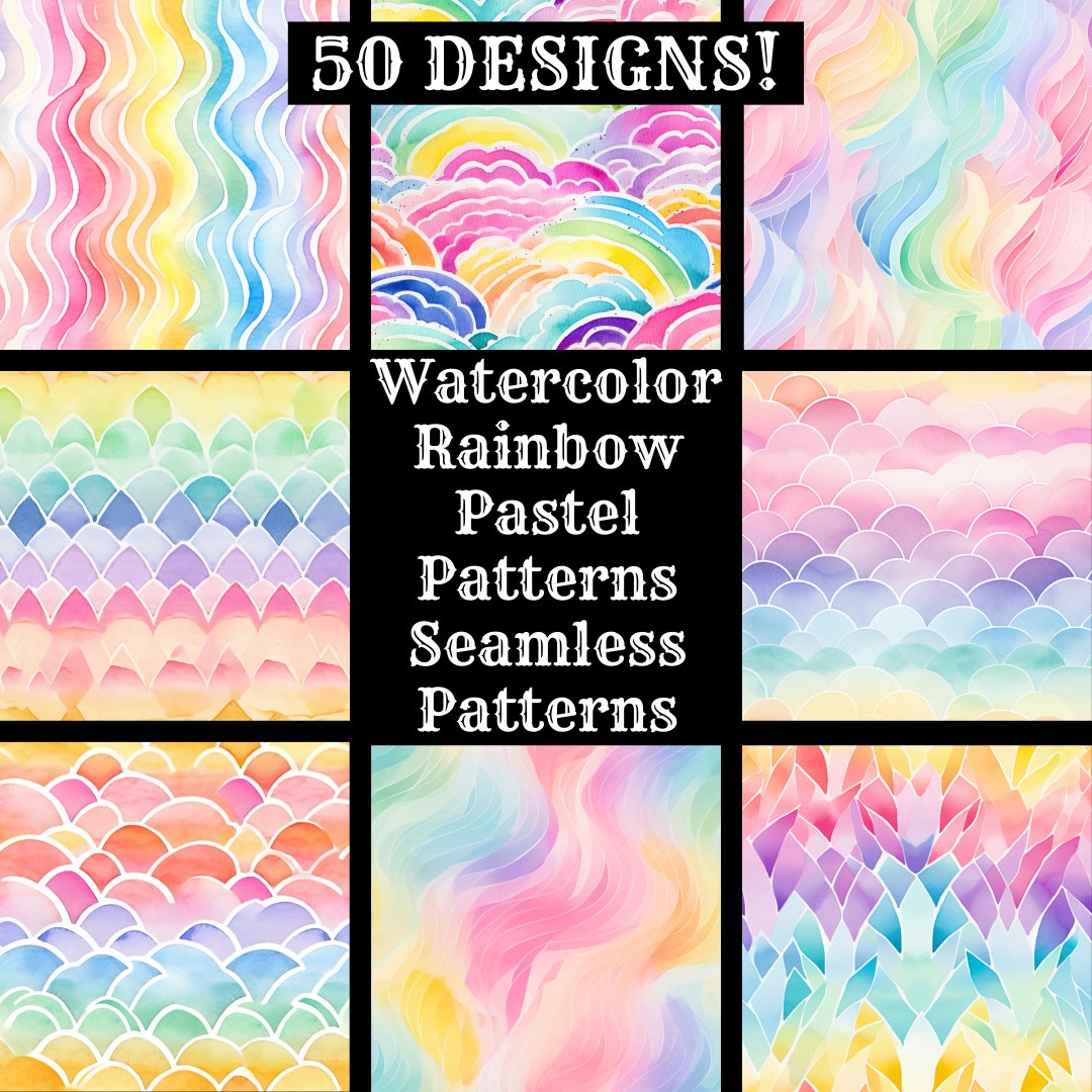 Watercolor Rainbow Seamless Patterns: Pastel Digital Paper (digital ...