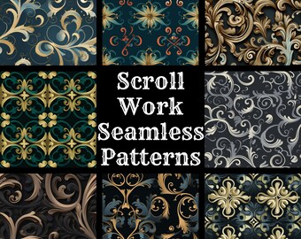 Scroll Work Seamless Pattern: Digital Scrapbook Paper (PNG, 300 dpi)