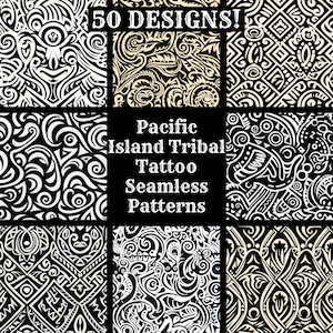 Pacific Island Tribal Tattoo naadloos digitaal papier, afdrukbaar plakboekpapier naadloze texturen, Instant Download commercieel gebruik Tribal Tat
