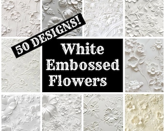 White Embossed Flowers Digital Paper: Vintage Journal Inserts (PNG, 8.5x11 in) (Digital Download)