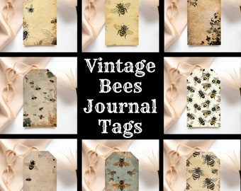 Vintage Bees Journal Tags, Vintage Bees Printable Tags, Vintage Bees Image, Vintage Bees Journal Supplies, Journal Inserts, Gift Tags