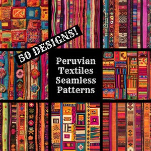 the cover of the book 50 designs peruvian textiles seamless patterns