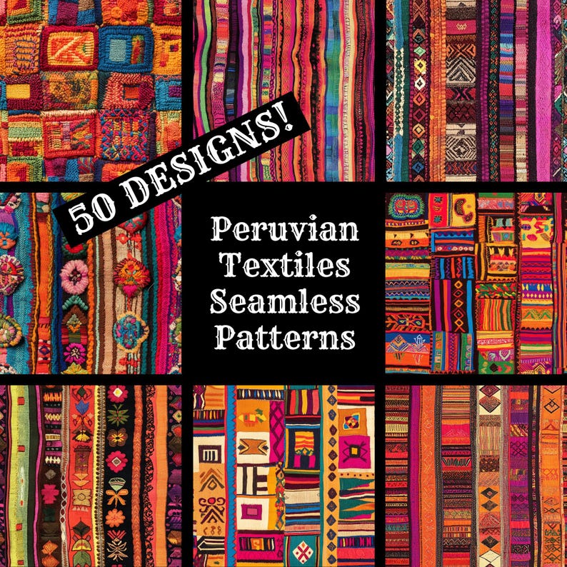 the cover of the book 50 designs peruvian textiles seamless patterns