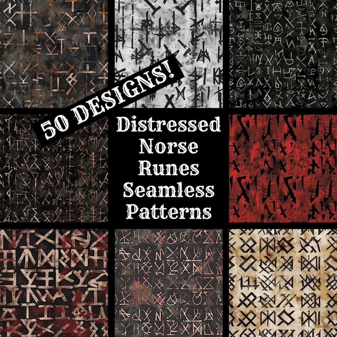 Distressed Norse Runes Seamless Pattern: 50 PNG Digital Papers (digital ...