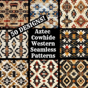Aztec Cowhide Western Seamless Digital Paper, Printable Scrapbook Paper Seamless Textures, Digital Instant Download