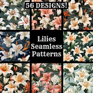 Lilies Seamless Digital Paper, papier do scrapbookingu do druku, bezszwowe tekstury, natychmiastowe pobieranie, komercyjne wykorzystanie wzorów lilii, pakiet Lily Wrap
