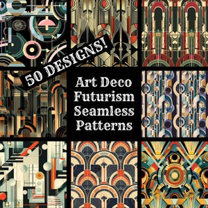 Art-Deco-Futurismus-nahtlose digitales Papier, Art-Deco-Futurismus druckbare Scrapbook-Papier nahtlose Texturen, digitale Sofort-Download Art Deco