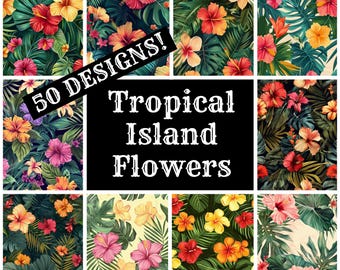 Tropical Island Flowers Digital Paper: Scrapbook Journal Inserts (PNG, 8.5x11 in) (Digital Download)