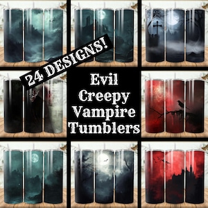 Evil Creepy Vampire Tumbler Wrap Bundle 24 Pack 20 oz Skinny Tumbler Sublimation Designs Straight Tapered Tumbler PNG, Instant Download
