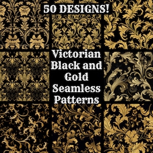 Victoriaans zwart en goud naadloos digitaal papier afdrukbaar plakboekpapier naadloze textuur digitale Instant Download Victoriaans goud en zwart