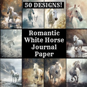 Romantisches weißes Pferd Journal Papier, romantisches weißes Pferd druckbares Papier, Vintage romantisches weißes Pferd Journal Zubehör, Journal Einsätze