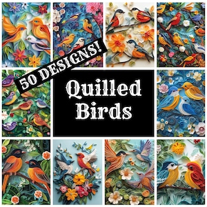 Quilled Birds Journal Paper, Quilled Birds Printable Paper, Vintage Quilling Birds, Quilled Birds Journal Supplies, Journal Inserts