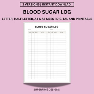 Blood Sugar Log Printable, Blood Sugar Tracker Editable Printable, Blood Glucose Tracker, Diabetes Log, Blood Sugar Log, Diabetes Tracker
