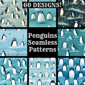 Papel digital sin costuras de pingüinos, texturas sin costuras de papel de álbum de recortes imprimible, descarga instantánea de uso comercial patrón de pingüinos envoltura de pingüinos