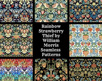 William Morris Strawberry Thief Seamless Pattern: 50 PNG Digital Papers (Digital Download)