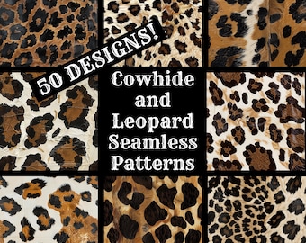 Cowhide & Leopard Seamless Patterns: 50 PNG Digital Papers (Digital Download)
