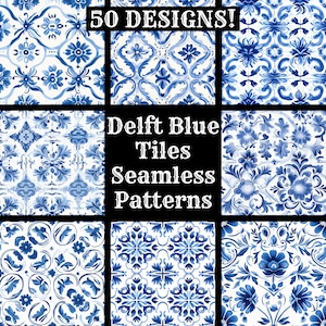 a set of blue and white tile patterns