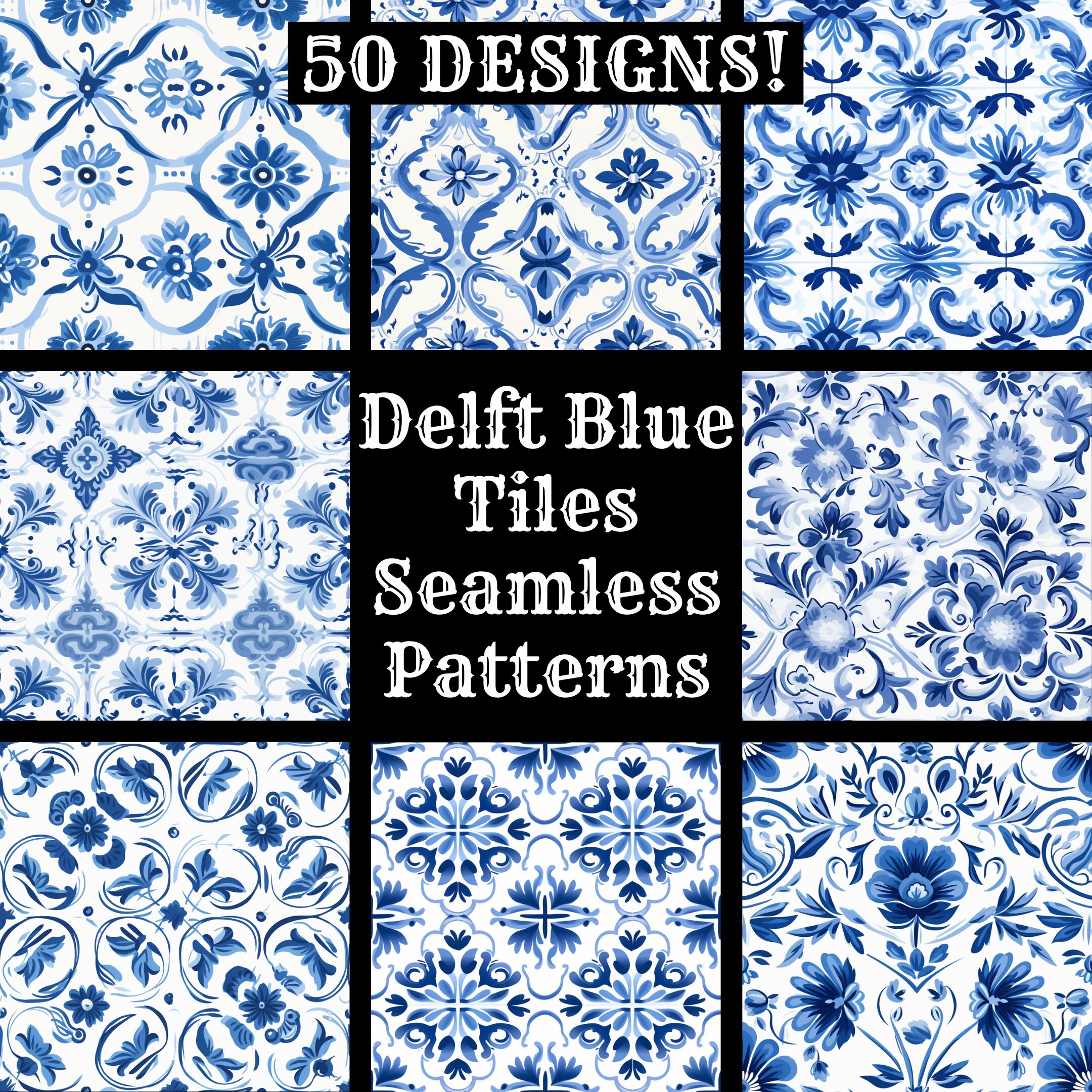 Delft Blue Tile Seamless Patterns: Scrapbook Paper (digital Download ...