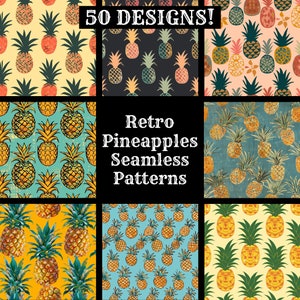 Retro Pineapples Seamless Digital Paper, Retro Pineapples Printable ...
